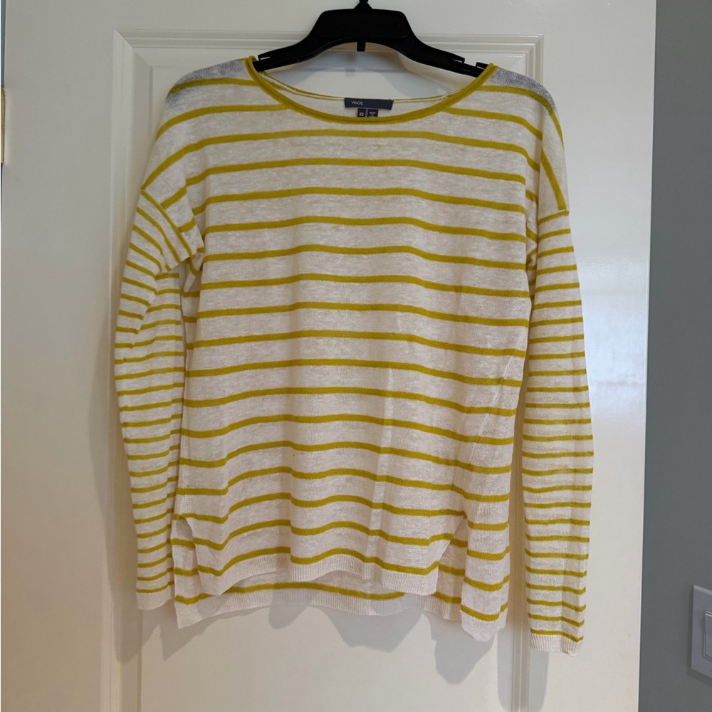 Vince Yellow & White Striped Boatneck Sweater